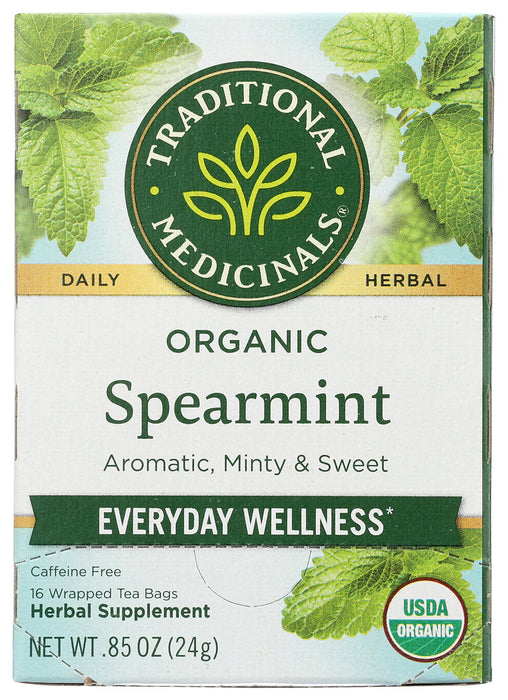 TRADITIONAL MEDICINALS: Organic Spearmint Caffeine Free Herbal Tea 16 Tea Bags, 0.85 oz