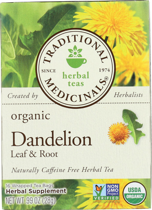 TRADITIONAL MEDICINALS: Organic Dandelion Leaf & Root Caffeine Free Herbal Tea 16 Tea Bags, 0.99 oz