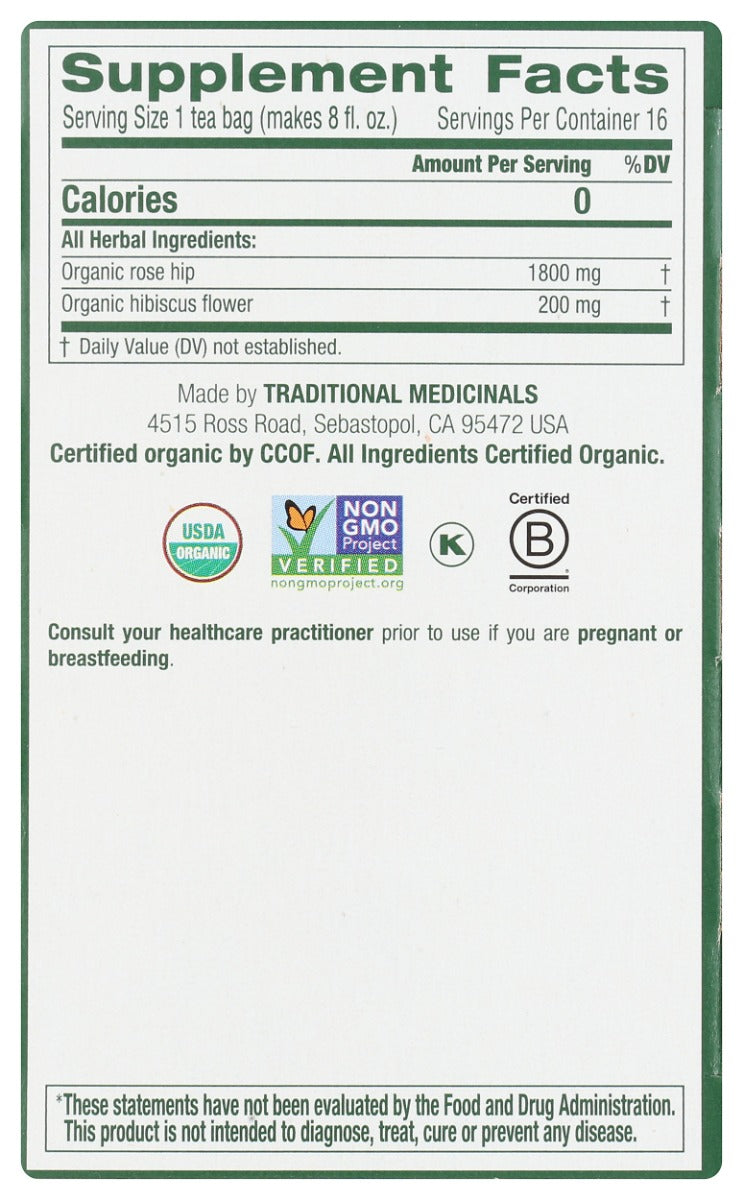 TRADITIONAL MEDICINALS: Tea Rose Hips Hibiscus Organic, 16 bg