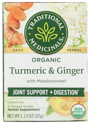 TRADITIONAL MEDICINALS: Organic Turmeric With Meadowsweet and Ginger Tea, 16 bg