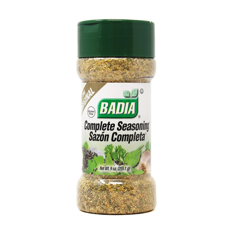 Badia The Original Complete Seasoning contains a blend of onion and garlic with carefully chosen spices to enhance the natural flavor of your favorite foods. It offers a flavor similar to that found in Latin recipes. Sprinkle it on meats and vegetables. Use it to prepare soups and sauces. The 9 oz gluten-free seasoning flakes will bring out the flavor on poultry and fish dishes. Apply liberally or sparingly according to your personal preference.
