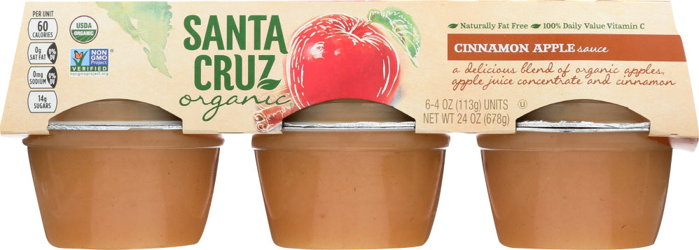SANTA CRUZ: Organic Cinnamon Apple Sauce Cups 6x4oz Cups, 24 oz