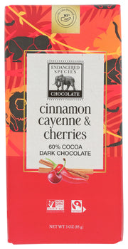 ENDANGERED SPECIES: Chocolate Natural 60% Dark Chocolate Bar Cinnamon Cayenne & Cherries, 3 Oz - No Brand For Less