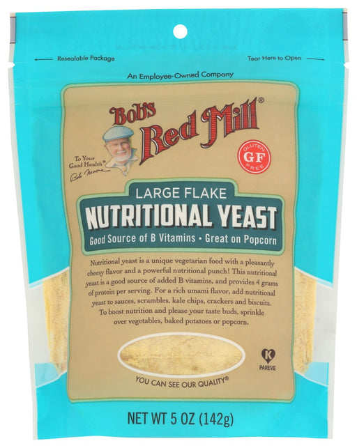 Nutritional yeast is a vegetarian dietary supplement with a pleasantly cheesy flavor. It is rich in vitamin B-12, and provides 6 grams of protein per serving. Add to sauces, scrambles, kale chips, crackers and biscuits, or sprinkle over vegetables, baked potatoes or popcorn.