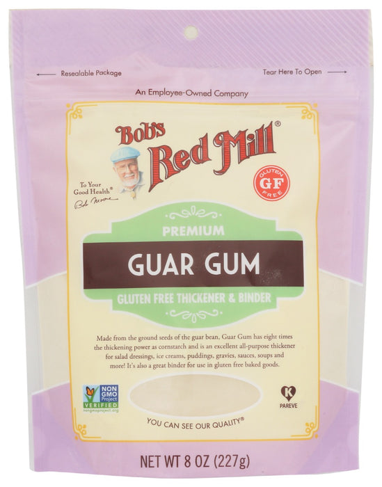 Guar Gum is a flour-like substance made from the seed of a plant native to Southeast Asia. Use small amounts as a thickener and emulsifier for sauces and dressings, or as a binder and volume enhancer for baked goods. It is a popular ingredient for gluten free scratch baking.