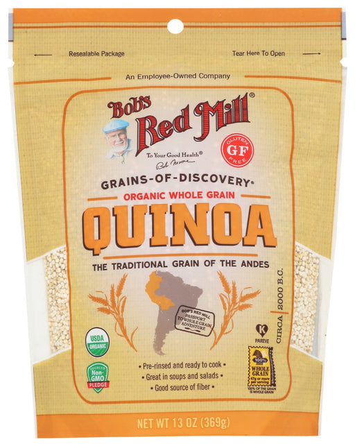Organic Quinoa Grain is one of our favorite ancient grains, honored as a sacred crop by the ancient Incas. Whole grain gluten free quinoa has a nutty flavor and is delicious in pilafs, salads, soups and stir fries. It's also a good source of iron and offers high-quality protein.