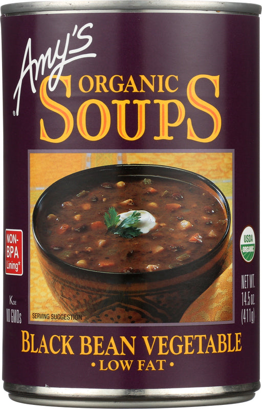 The full rich flavor of Amy's Black Bean Vegetable Soup has made it a favorite with our whole family ever since we first tasted it in a lovely little restaurant in Puerto Escondido, Mexico (and begged the owner for the recipe). This delicious soup is high in fiber, low in fat and a good source of protein. It contains no cholesterol, gluten or dairy.