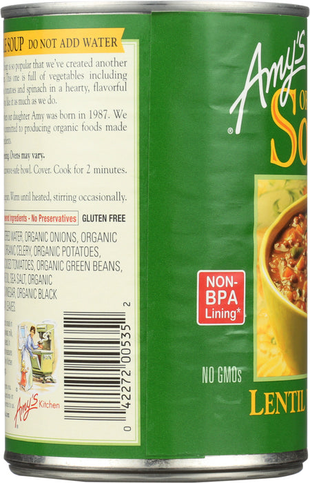 AMY'S: Organic Lentil Vegetable Soup, 14.5 oz