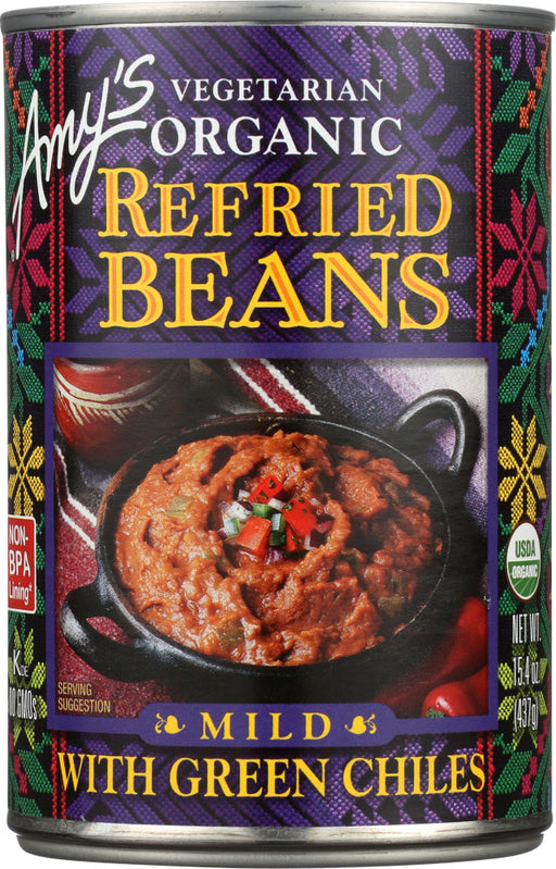 Organic pinto beans with green peppers and chiles added.