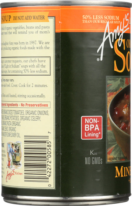 AMY'S: Organic Soup Low Fat Minestrone Light In Sodium, 14.1 oz