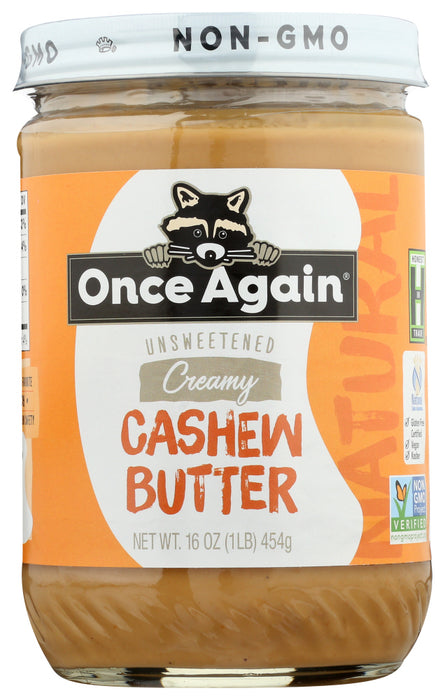 ONCE AGAIN: Cashew Creamy Butter Unsweetened and Salt Free, 16 oz