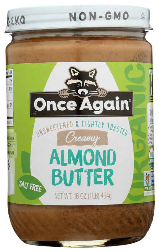 Once Again Nut Butter uses only the finest organic almonds available. Lightly Toasted Organic Unblanched Almonds are milled smooth to create our Lightly Toasted Almond Butter. This is a gluten free product.