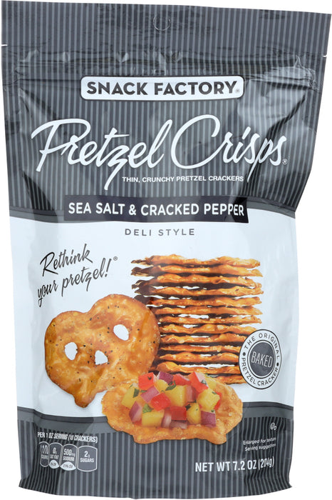 SNACK FACTORY: Pretzel Crisps Deli Style Sea Salt & Cracked Pepper, 7.2 oz