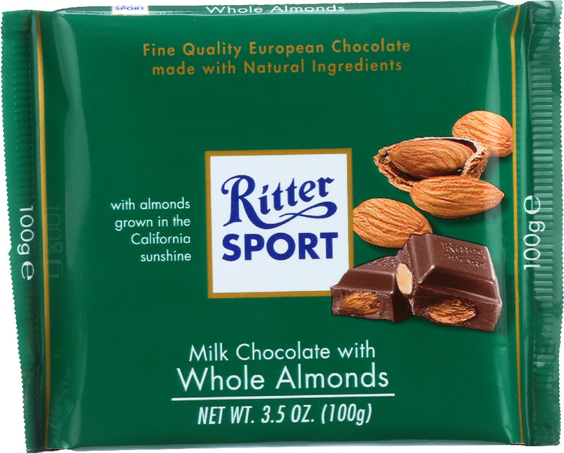 RITTER SPORT: Milk Chocolate with Whole Almonds, 3.5 oz
