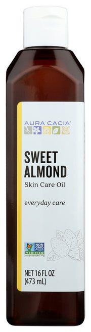 Directions: Use as desired for massage or skin care. Combine 1 to 2 drops of Aura Cacia essential oils per teaspoon of skin care oil for added benefits. Store tightly closed in a cool, dry place.
Safety Notes: CAUTION: FOR EXTERNAL USE ONLY.
Product Notes: Sweet almond oil has a rich, skin-nurturing consistency that provides a nice glide during massage. It is excellent for bath and after-shower applications, and general skin care. The oil is expressed from almonds.