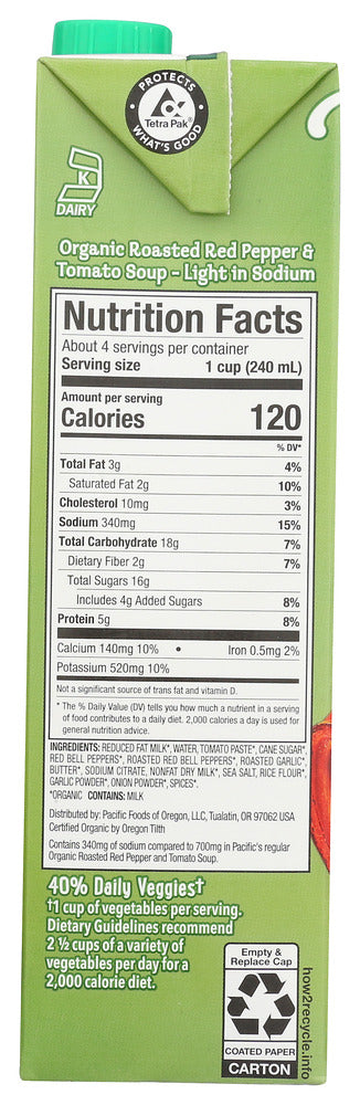 PACIFIC FOODS: Organic Soup Roasted Red Pepper and Tomato Light in Sodium, 32 oz