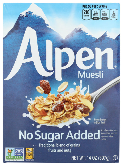 ALPEN: Muesli Cereal No Sugar Added, 14 oz