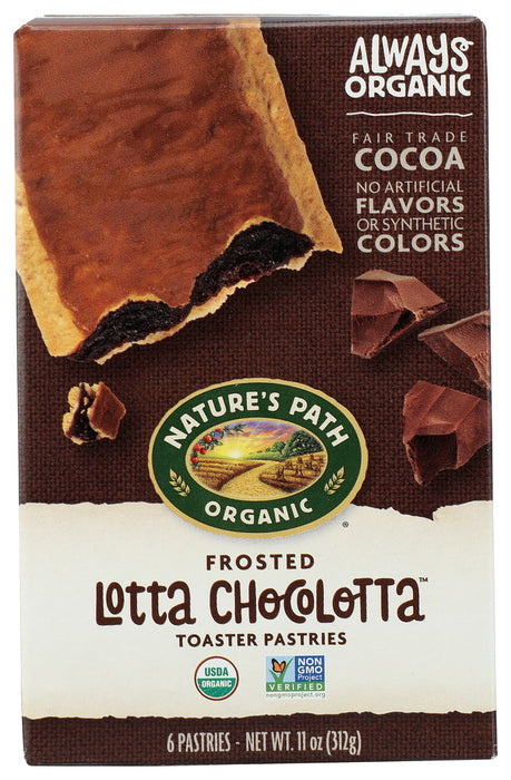 Our organic toaster pastries are always made with no artificial flavors. The decadent, warm and gooey center is baked into a golden pastry &amp; finished with frosting for a tasty treat straight out of the toaster.
Frosted Lotta Chocolotta Toaster Pastries. The irresistibly chocolaty taste for chocoholics.