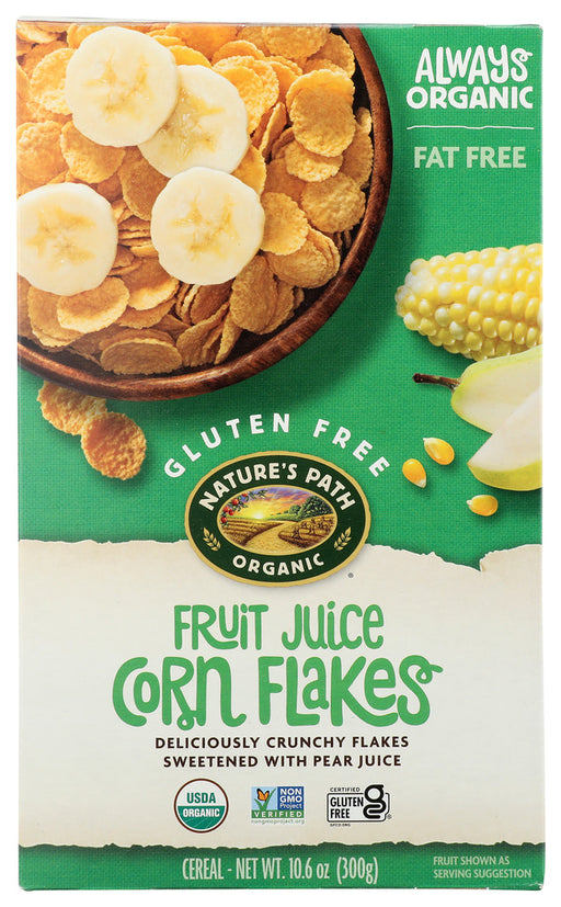 Crisp, golden, gluten-free cereal flakes made of pure cornmeal, lightly sweetened with concentrated fruit juice.