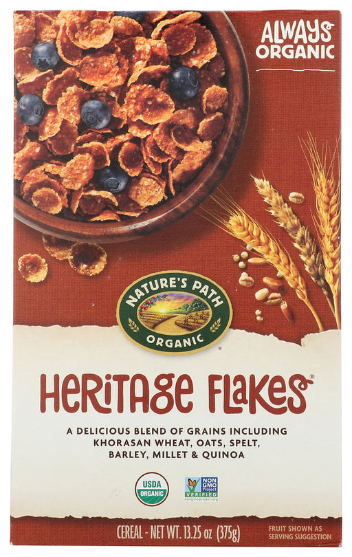  Its non-GMO and certified organic, so you can feel self-assured knowing all those tasty grains are grown without the addition of chemical herbicides and pesticides. A special medley of kamut Khorasan wheat, oats, spelt, barley, millet, and quinoa come together to make Natures Path Heritage Flakes.