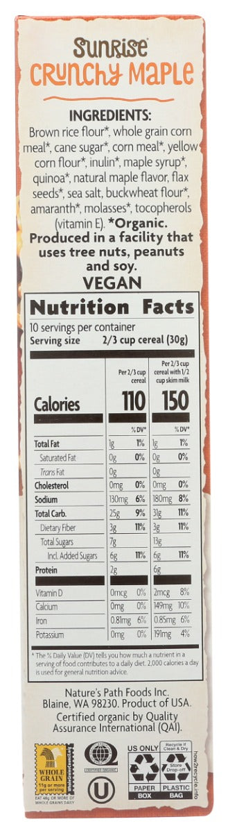 NATURES PATH: Organic Sunrise Cereal Gluten Free Crunchy Maple, 10.6 oz