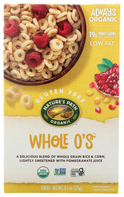 Whole-O's Cereal
Gluten-Free Whole O's Cereal: Just the thing for the whole-grain-loving, gluten-avoiding O connoisseur&mdash;or any O connoisseur really. Full of organic corn and whole grain rice, it's crunchy and delicious, one pleasingly plump vowel at a time. Try some with milk, its various alternatives, or straight out of the box.