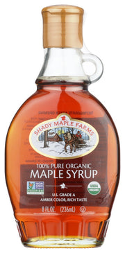 100% PURE ORGANIC MAPLE SYRUP
Grade A, Amber, Rich Taste
Stringent criteria and continuous monitoring guarantee the constant, unwavering purity of our organic maple syrup. This Shady Maple Farms product is Fair for Life certified, reflecting our commitment to socially responsible food production and marketing on a local and global scale.