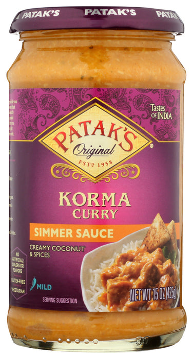 PATAK'S: Cooking Sauce Rich Creamy Coconut Korma Curry, 15 Oz