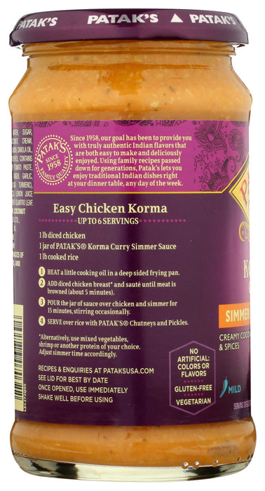 PATAK'S: Cooking Sauce Rich Creamy Coconut Korma Curry, 15 Oz
