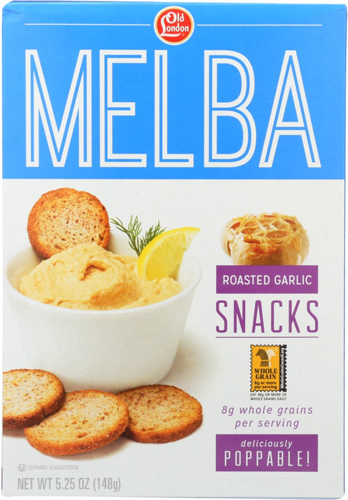 There's nothing quite like the distinctive rich flavor of roasted garlic. Old London Roasted Garlic Melba Snacks have 5g of real whole grains and only 50 calories per serving.