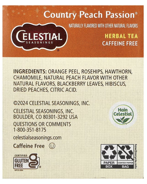 CELESTIAL SEASONINGS: Country Peach Passion Herbal Tea Caffeine Free, 20 bg