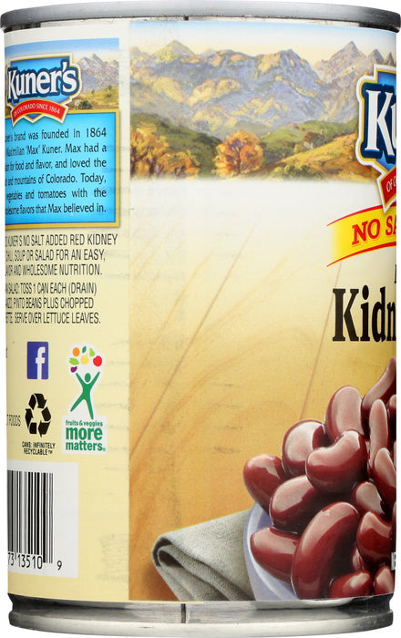 KUNERS: Kidney Beans Dark Red No Salt Added, 15.5 oz