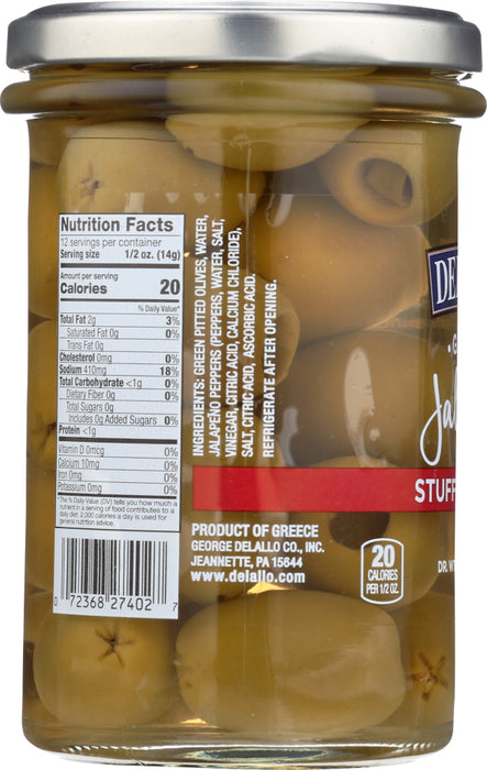 DELALLO: Jalapeno Stuffed Green Greek Olives, 5.8 oz