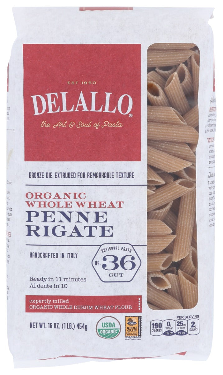 Penne Rigate can be translated as &ldquo;the pen with ridges&rdquo;, and this pasta's flavor, texture and ability to cling to sauce is something to write home about. Our Organic Whole Wheat Penne Rigate is made from the best certified organic wheat in Italy, and transformed into thin, ridged tubes by a pasta-making family with generations of experience. Enjoy it with basil or sun dried tomato pesto sauce, or a saut&eacute; of seasonal veggies.