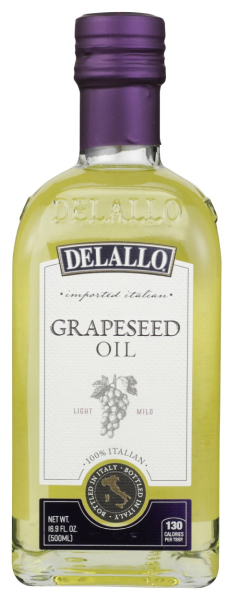 Made in Italy, DeLallo Grapeseed Oil is a vegetable oil pressed from various varieties of grape seeds, a by-Product of wine making. Clean and light with a neutral flavor, grapeseed oil is an ideal ingredient in salad dressings and marinades and can be used to saute, bake, drizzle, fry, roast and grill. Its high smoke point makes it a great oil for high-heat frying and sauteing.