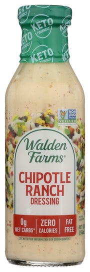 Nothing beats the flavor of chipotle peppers and ranch, especially when that flavor contains no calories, fat or sugar! Made from simple ingredients like organic vinegar and the finest herbs and Chili and Chipotle Pepper spices, this Walden Farms Chipotle Ranch is ready for the dipping! Delicious on steak sandwiches, over chicken wings or drizzled over fish tacos and of course your favorite mixed greens.
