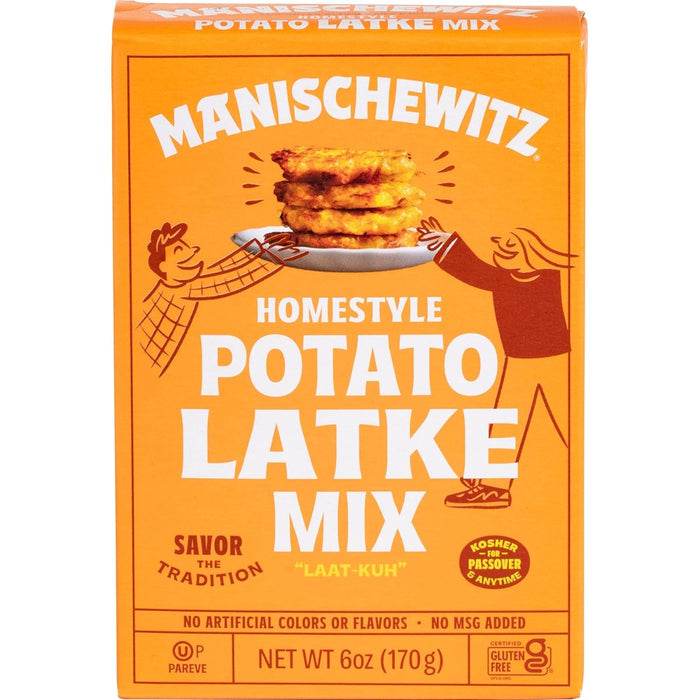 Manischewitz Homestyle Potato Latke Mix is your starting point for crispy, delicious potato pancakes in your own home. Add a dollop of sour cream for food that makes you sing!