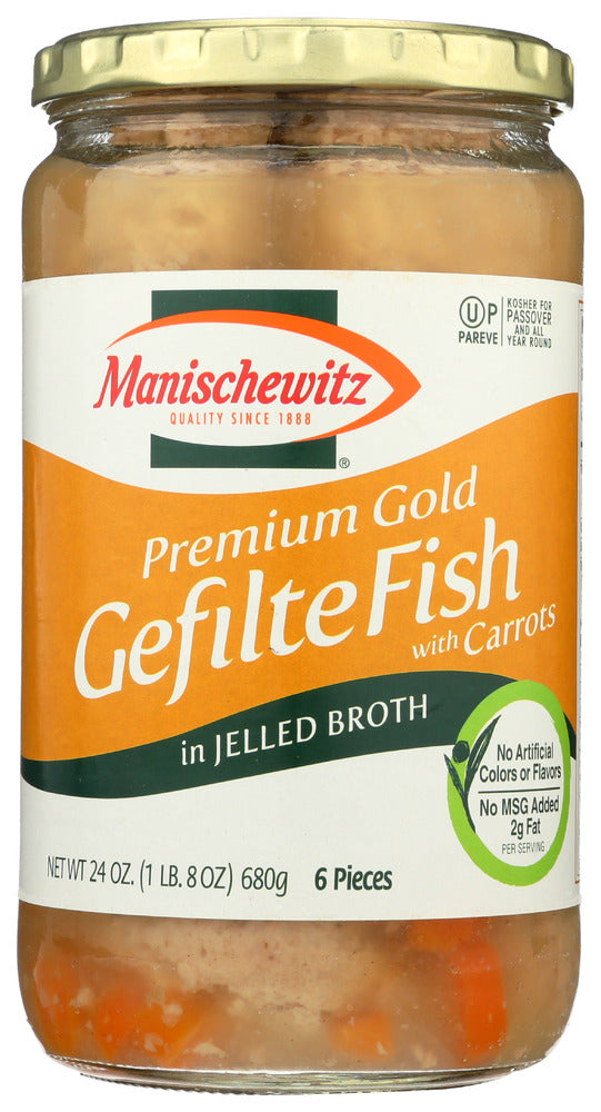 MANISCHEWITZ: Premium Gold Gefilte Fish with Carrots in Jelled Broth, 24 Oz