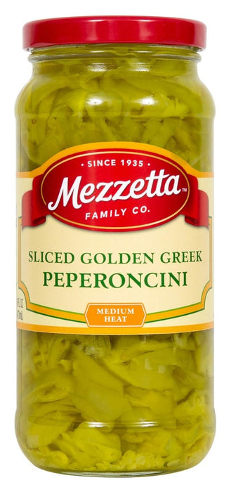 Mezzetta sliced Golden Greek Peperoncini comes from the sun-drenched pepper farms of Greece. Their golden yellow color and mildly piquant, fruity flavor echo the aromatic gardens and friendly laughter of their native land. This could be why the spirited little peperoncini has become the classic companion of the lunchtime sandwich. They're wonderful right out of the jar or with barbecued meats and chicken. Try sprinkling a few slices into a potato salad.