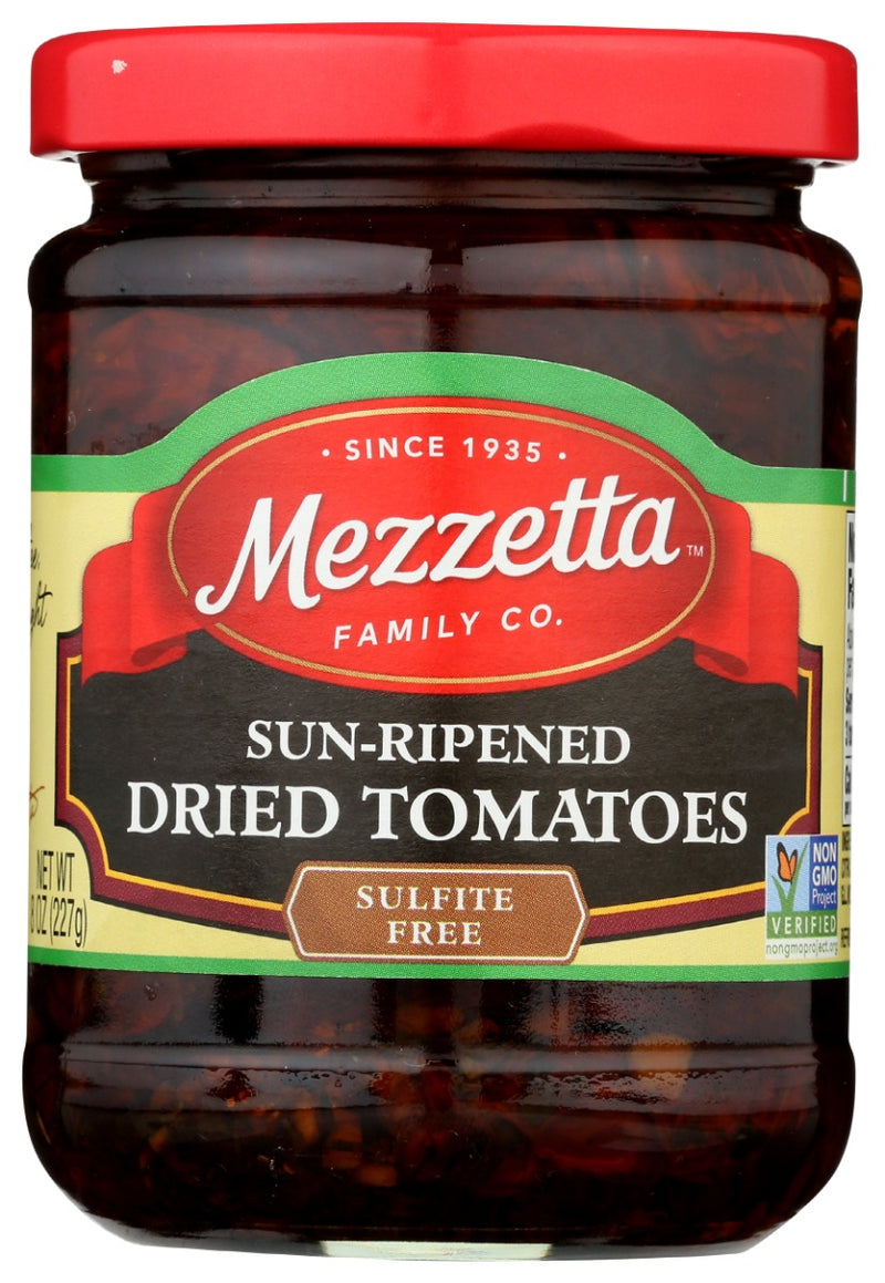 Mezzetta Sun-Dried Tomatoes in Olive Oil are made with farm fresh California ripe tomatoes. Dried whole under the California sun, they are packed with fresh herbs and olive oil. Their soft velvety texture and deep rich flavor is a must for delicious appetizers, pasta salads, sandwiches, pizza and pasta.