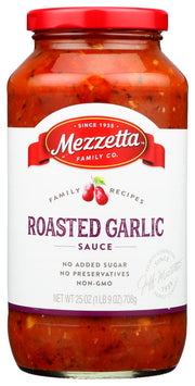 Mezzetta Napa Valley Bistro Roasted Garlic Pasta Sauce in the traditional Italian way, wine is added to enhance taste and richness. Slow cooked in small batches, only all natural ingredients are used, such as vine-ripened plum tomatoes, mellow flavored roasted garlic, fresh locally grown basil, fresh onions, freshly chopped parsley, imported Italian olive oil and sea salt.