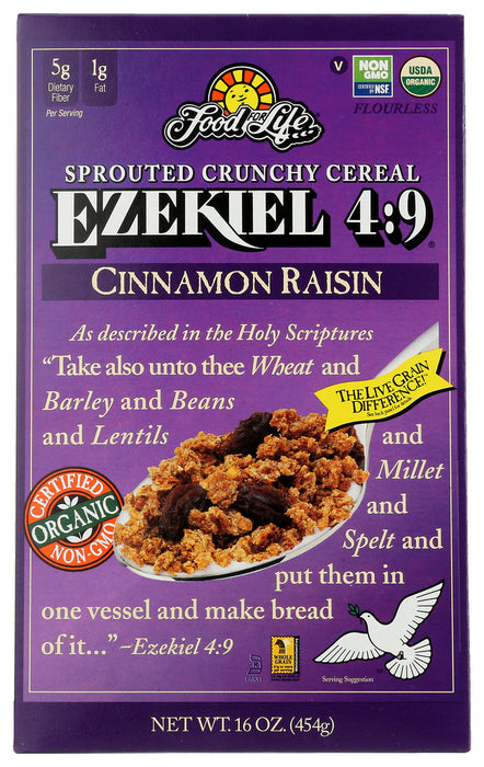 FOOD FOR LIFE: Ezekiel 4:9 Sprouted Grain Cereal Cinnamon Raisin, 16 oz