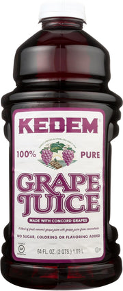 KEDEM GRAPE JUICE IS PRODUCED WITH THE FINEST CONCORD GRAPES.
100% GRAPE JUICE - PRODUCT OF THE U.S.A.
NO SUGAR ADDED, NO ARTIFICIAL COLORS OR FLAVORS