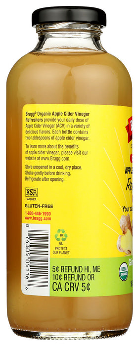 BRAGG: Apple Cider Vinegar Refresher Ginger Lemon Honey, 16 fo