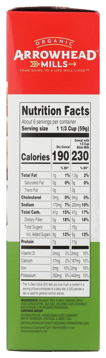ARROWHEAD MILLS: Organic Spelt Flakes Whole Grain, 12 oz