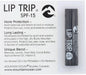 Lip Trip uses PABA-Free sunscreen SPF-15 as well as aloe vera, lanolin, cocoa butter, allantoin, and vitamin E to maintain proper moisture balance. Lip Trip is flavored with natural vanilla and peppermint oil. A favorite among celebrities and athletes for long-lasting moisturizing protection.