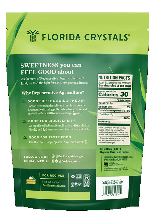 FLORIDA CRYSTALS: Organic Raw Cane Sugar, 2 lb
