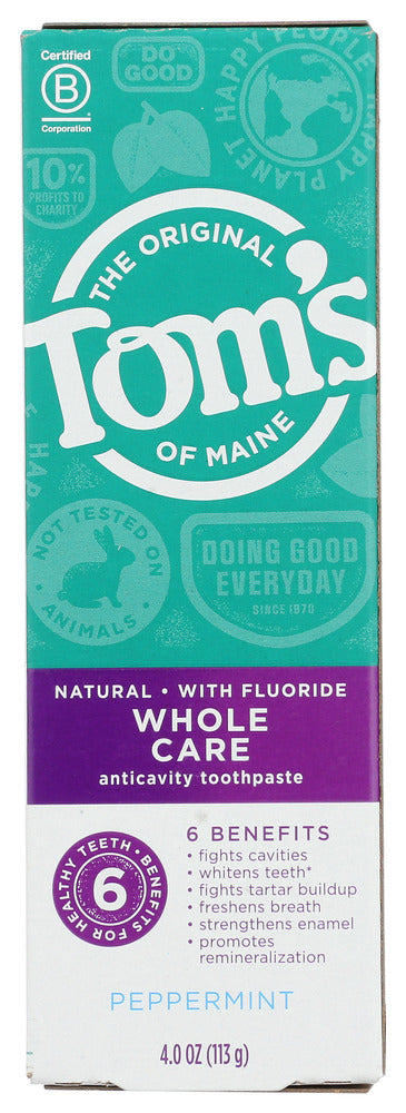 TOMS OF MAINE: Whole Care Peppermint Toothpaste, 4 oz