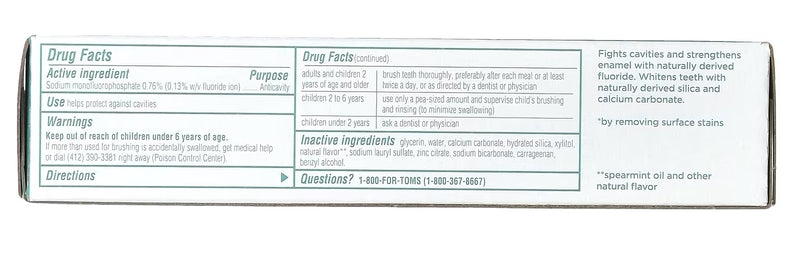 TOMS OF MAINE: Whole Care Spearmint Anticavity Toothpaste, 4 oz