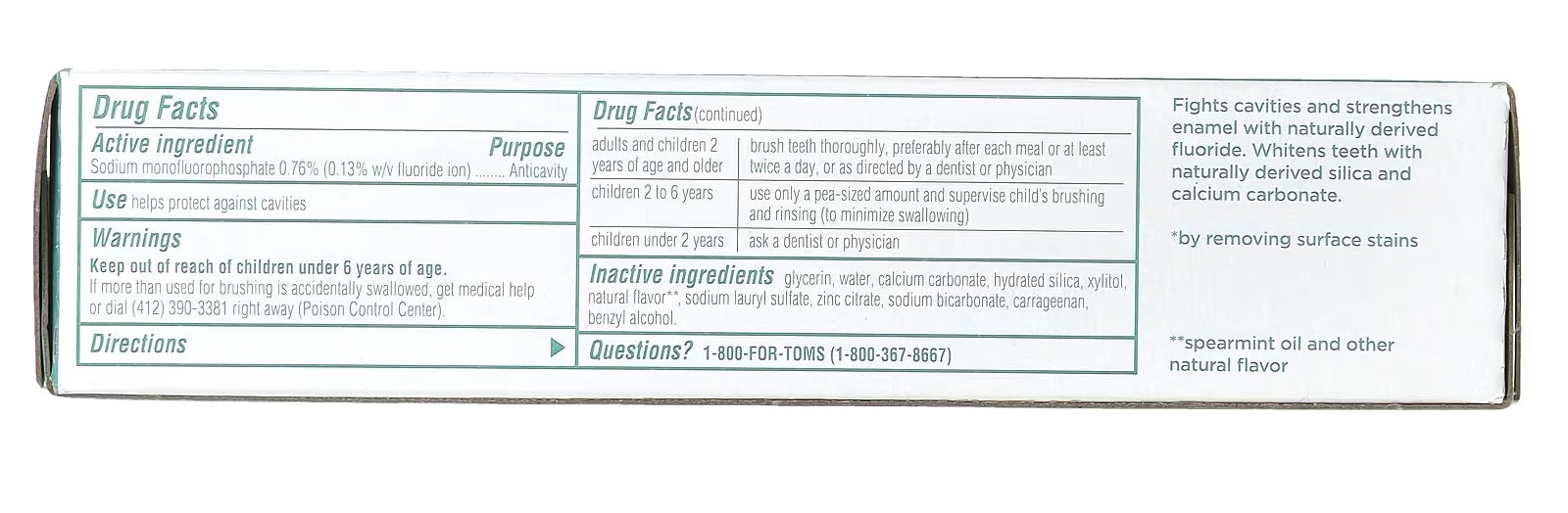 TOMS OF MAINE: Whole Care Spearmint Anticavity Toothpaste, 4 oz